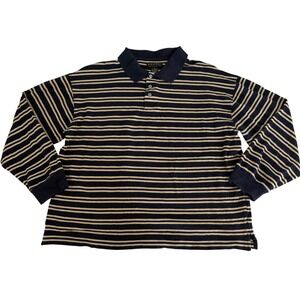 Bogari Men XL Long Sleeve Polo Shirt Navy Tan Striped Knit Italy Preppy Cropped
